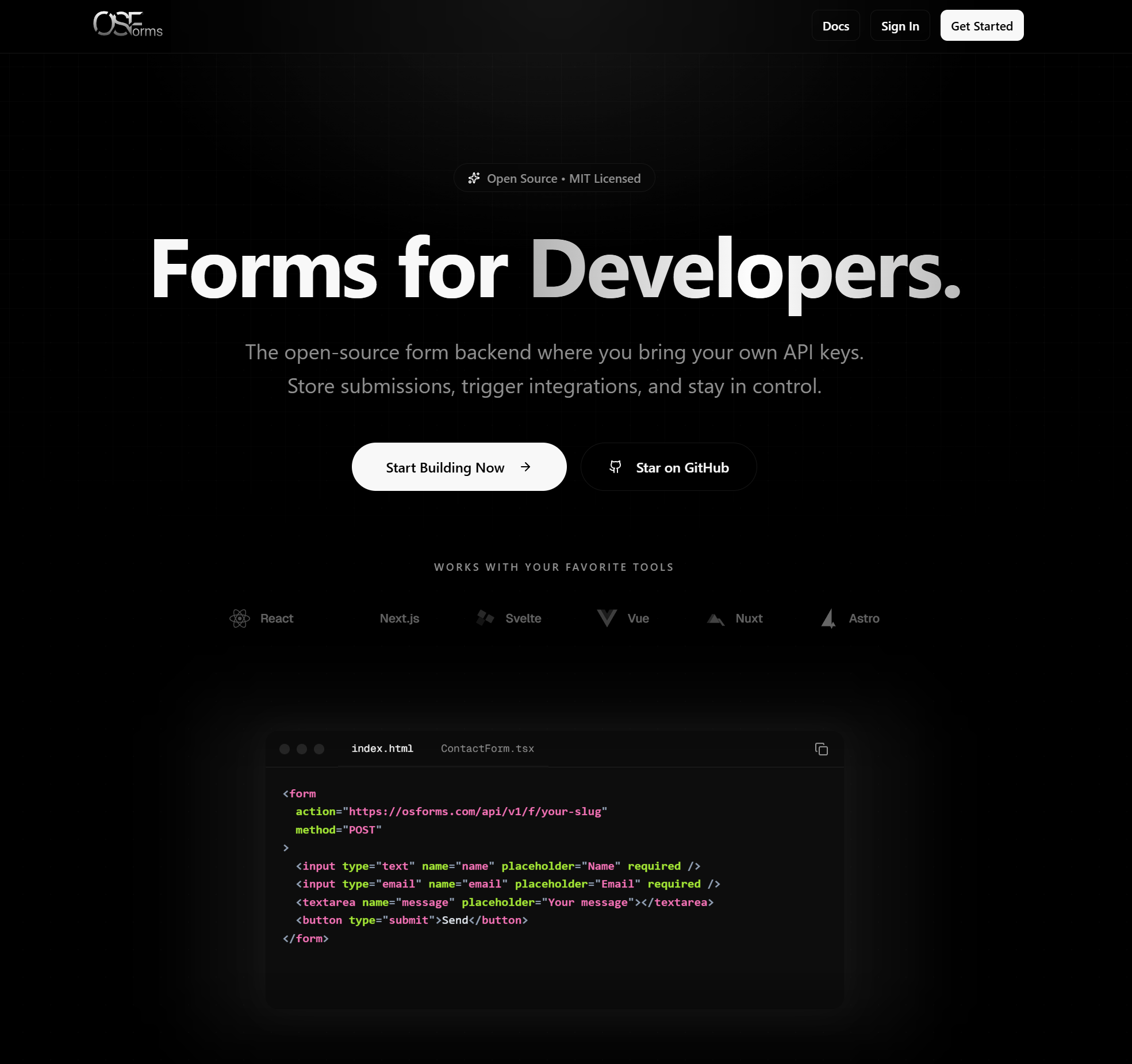 OSForms landing page