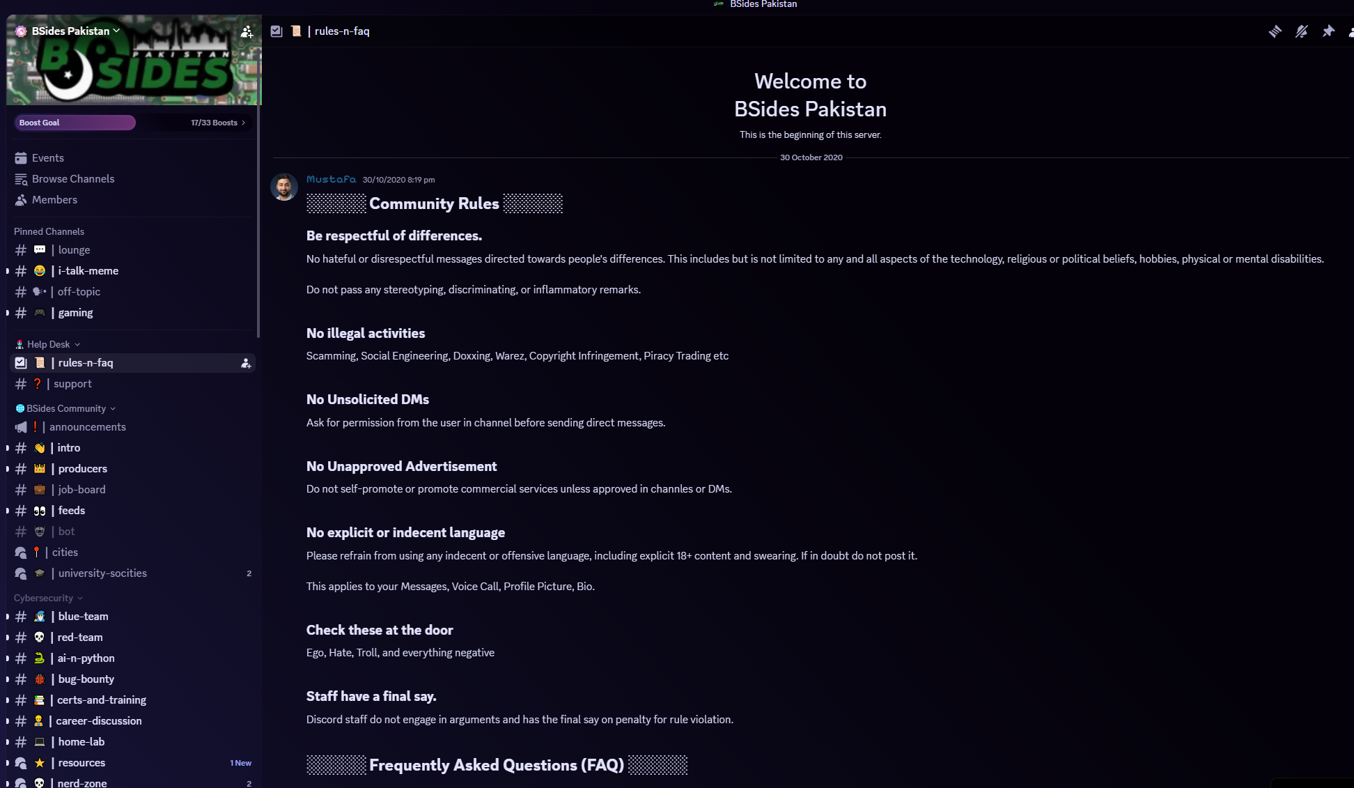 The BSides Pakistan and HackTheBox Islamabad community on Discord